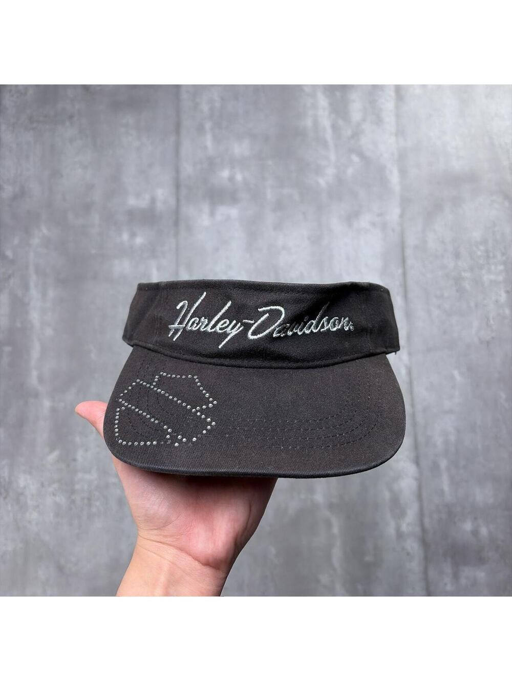 Y2K Black Harley Davidson Grunge Gothic Biker Visor Hat